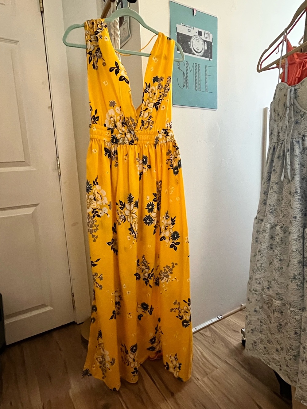 Bright yellow floral maxi dress
